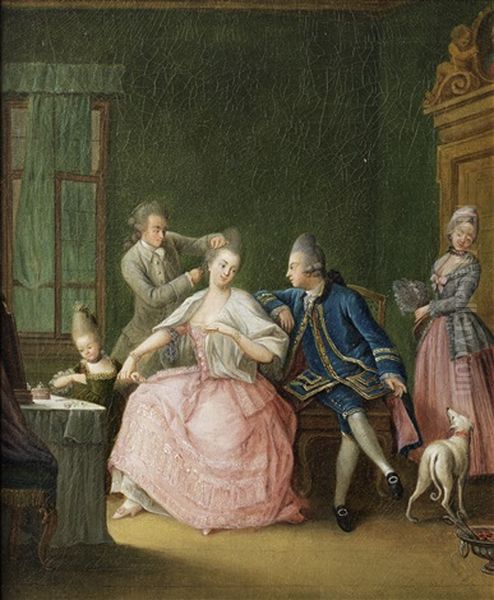 Elegant Figures In An Interior Oil Painting by Daniel Nikolaus Chodowiecki