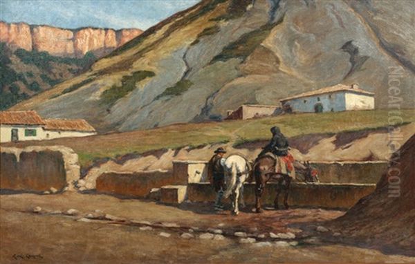 La Halte A L'abreuvoir Oil Painting by Rene Maxime Choquet