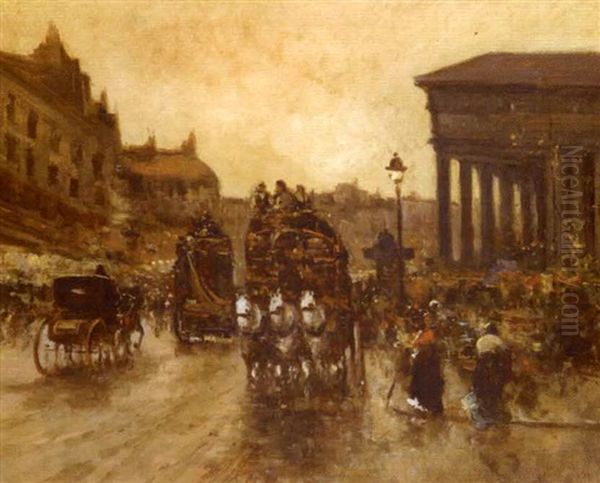 Animation Place De La Madeleine Oil Painting by Rene Maxime Choquet