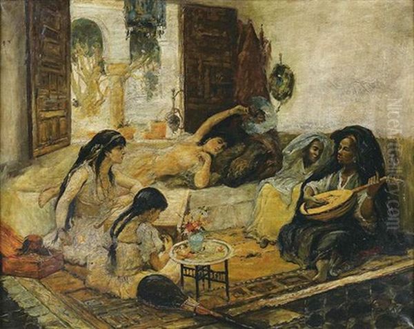 Scene De Harem Oil Painting by Alfred Choubrac