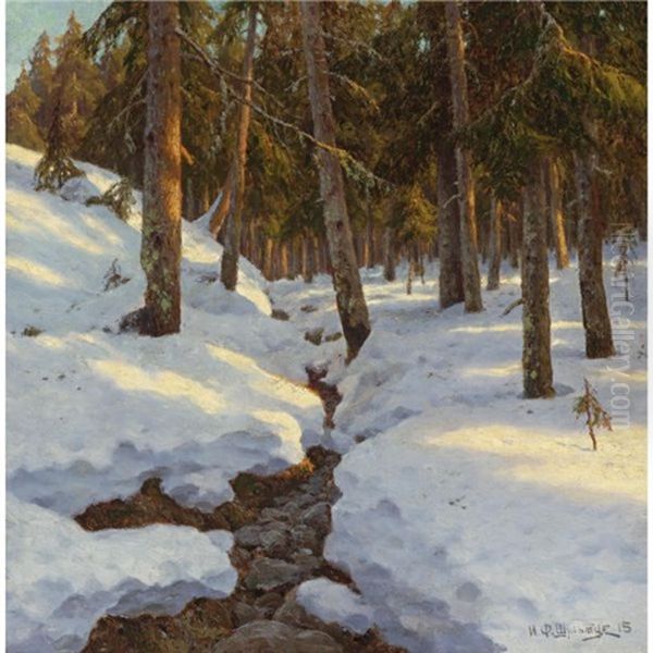 Winter Creek Oil Painting by Ivan Fedorovich Choultse