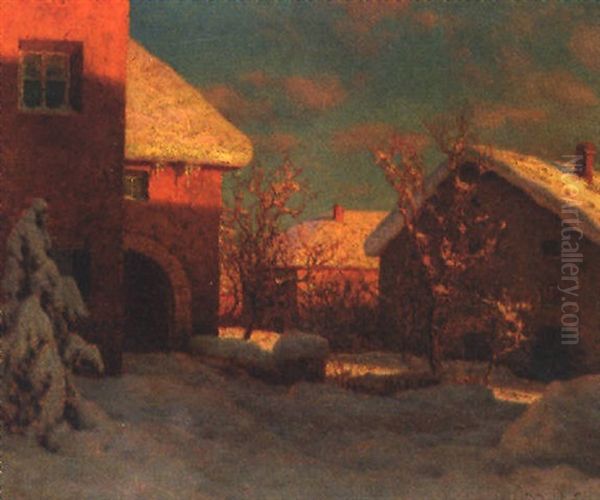A Village In Winter Oil Painting by Ivan Fedorovich Choultse