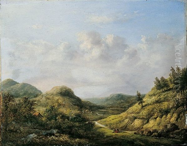 Panoramic Landscape With Two Resting Figures Oil Painting by Pieter Caspar Christ