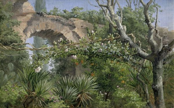 Antiker Bogen Eines Aquadukts Mit Uppiger Vegetation Bei Der Villa Wolkonsky In Rom Oil Painting by Anthonie, Anthonore Christensen