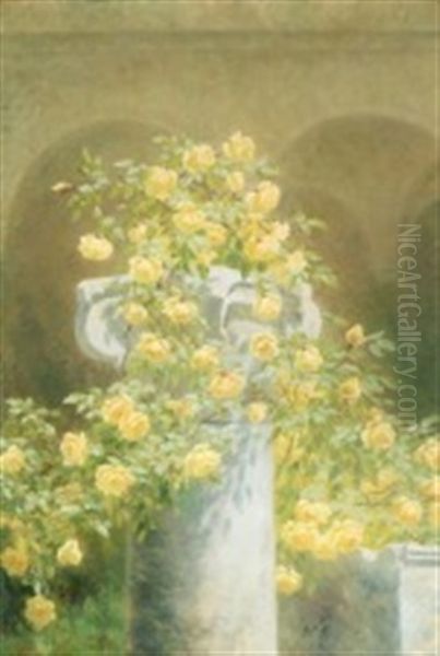 Growing Yellow Roses On A Column Oil Painting by Anthonie, Anthonore Christensen