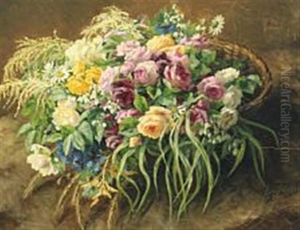 Flowers In A Basket Oil Painting by Anthonie, Anthonore Christensen