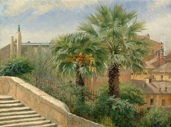 Palmen Uber Den Dachern Roms Im Sommer Oil Painting by Anthonie, Anthonore Christensen