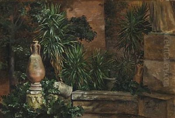 Palm Trees And Jars From Villa Valkansky In Rome Oil Painting by Anthonie, Anthonore Christensen