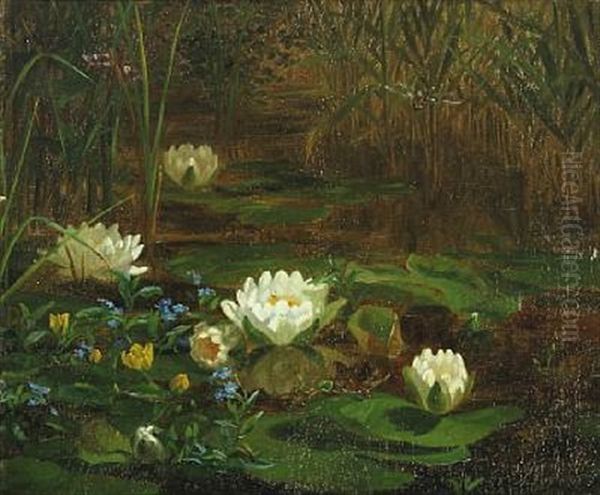 A Pool With Water Lilies Oil Painting by Anthonie, Anthonore Christensen
