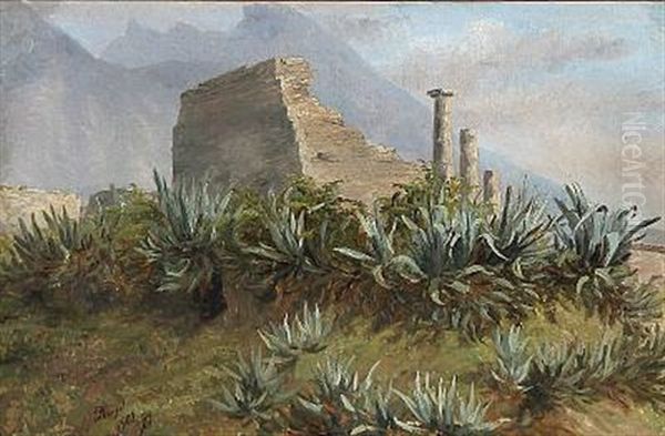 Pompeie - Udsigt Over Theatret (view From Pompeii With The Theater In The Background) Oil Painting by Anthonie, Anthonore Christensen