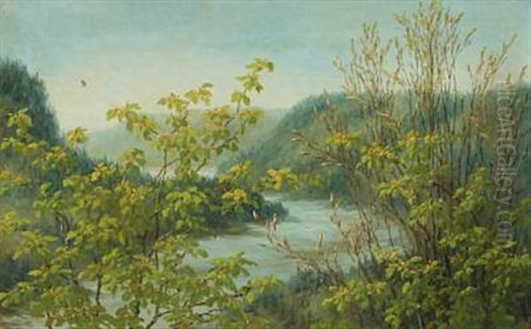 View From Conradshohe Over The Isar River Oil Painting by Anthonie, Anthonore Christensen