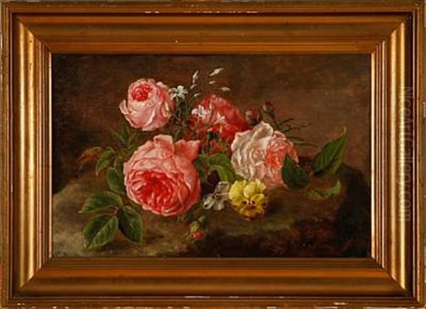 Roses And Heartseases (after Emmy Thornam) Oil Painting by Anthonie, Anthonore Christensen