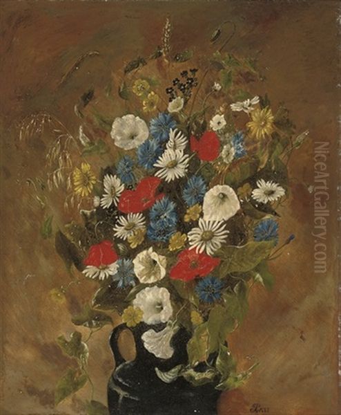 Poppies, Cornflowers, Daisies, And Buttercups Oil Painting by Anthonie, Anthonore Christensen