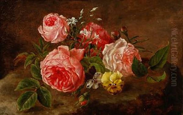 Anthonore Christensen After Emmy Thornam: Roses And Heartseases Oil Painting by Anthonie, Anthonore Christensen
