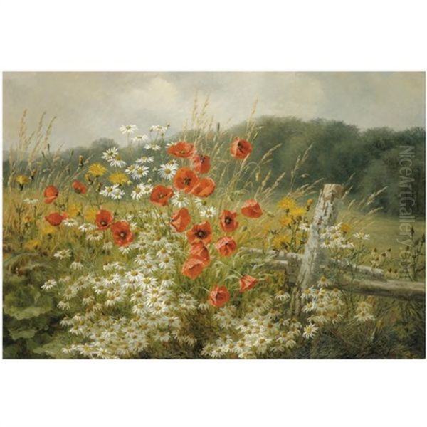 Poppies And Daisies Oil Painting by Anthonie, Anthonore Christensen