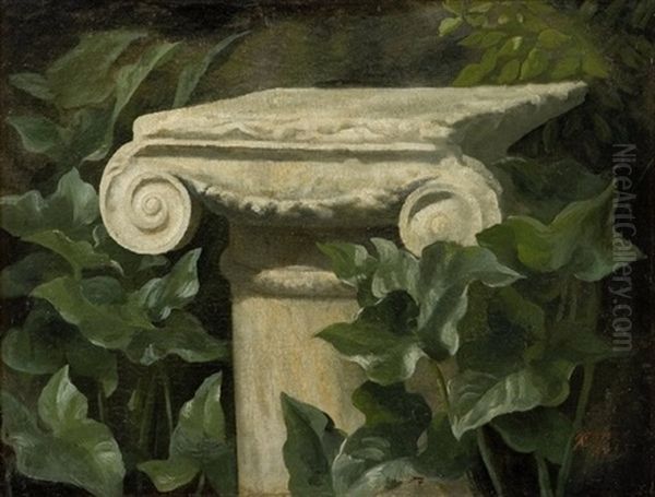 Ruinfragment I Form Af Hvid Marmor Kapitael Omgivet Af Kalaer Oil Painting by Anthonie, Anthonore Christensen