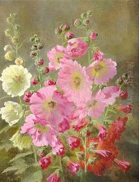 Lyserode Og Hvide Stokroser Oil Painting by Anthonie, Anthonore Christensen