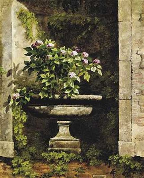 Blomstrende Hortensia I En Haveprydvase Oil Painting by Anthonie, Anthonore Christensen