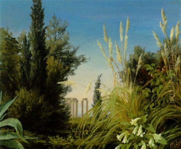 Slotshaven I Athen, Udsigt Imod Olympieion Oil Painting by Anthonie, Anthonore Christensen