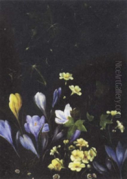 Skovbund Med Krokus, Bellis Og Efeu Oil Painting by Anthonie, Anthonore Christensen