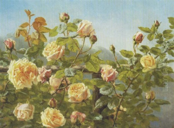 Voksende Gule Roser I Alperne Oil Painting by Anthonie, Anthonore Christensen