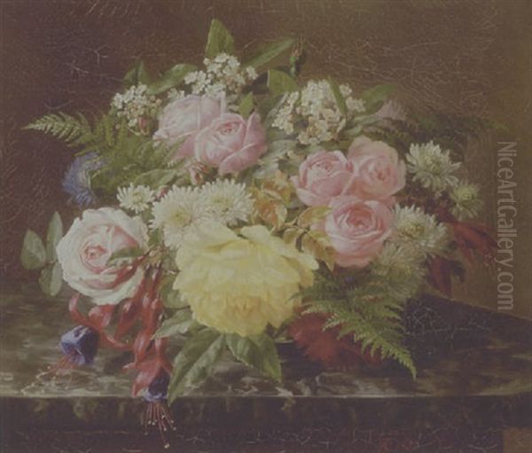 Opstilling Pa Bord Med Blomster I Vase Oil Painting by Anthonie, Anthonore Christensen