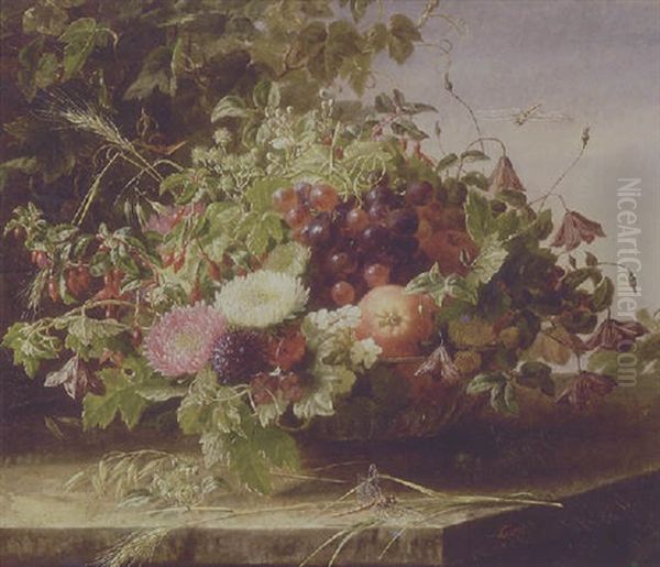 Opstilling Pa Med Og Frugter I Vase Oil Painting by Anthonie, Anthonore Christensen