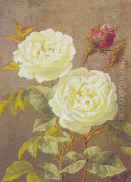 Rod Og Hvide Roser Oil Painting by Anthonie, Anthonore Christensen