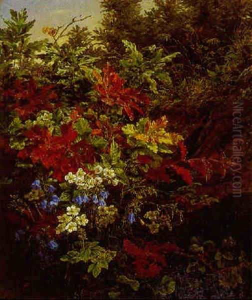 Motiv Fra Sverige, Med Klokkeblomster, Blomstrende Brombaer Samt Egelov Oil Painting by Anthonie, Anthonore Christensen