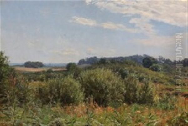 Summer Landscape With Green Rolling Hills Oil Painting by Godfred B.W. Christensen