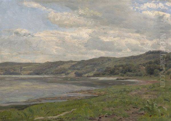 Uferlandschaft An Einem Sommertag In Danemark Oil Painting by Godfred B.W. Christensen
