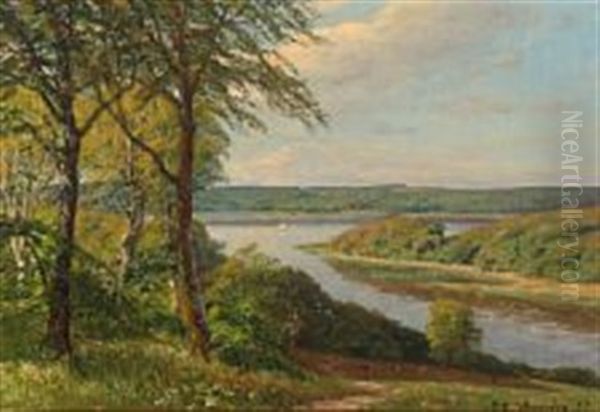 Summer Landscape Overlooking Skaridso Oil Painting by Godfred B.W. Christensen