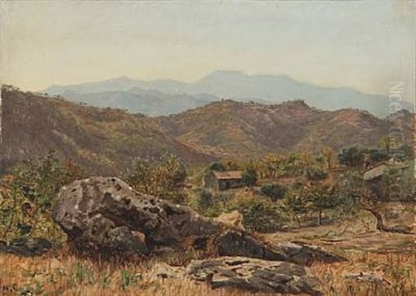 Italian Mountain Landscape Oil Painting by Godfred B.W. Christensen