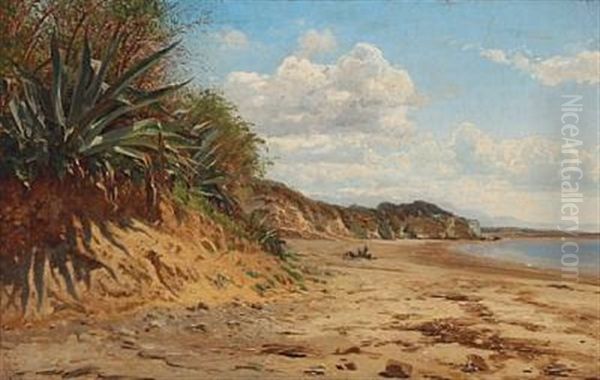 Coastal Scape From Nettuno In Italy Oil Painting by Godfred B.W. Christensen