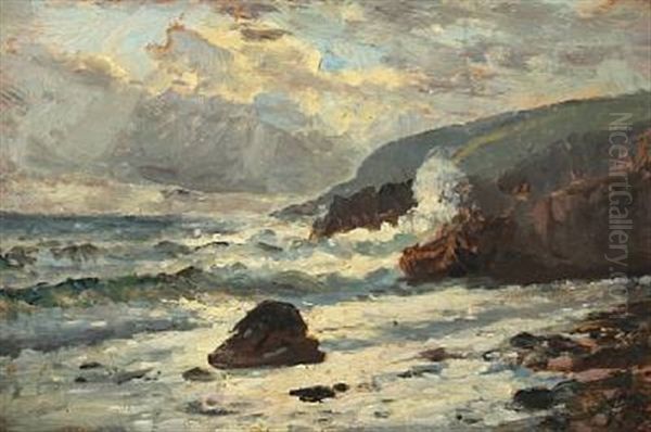 Coastal Scenery With Foaming Waves Oil Painting by Godfred B.W. Christensen
