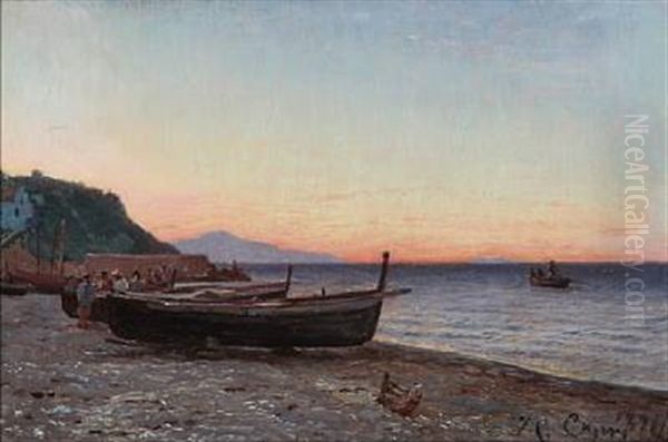 Summer Evening At The Grand Marina, Capri Oil Painting by Godfred B.W. Christensen