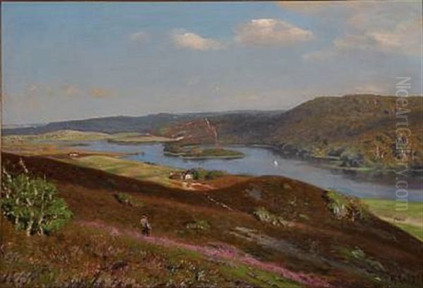 View From The Silkeborg Lakes In Denmark Oil Painting by Godfred B.W. Christensen