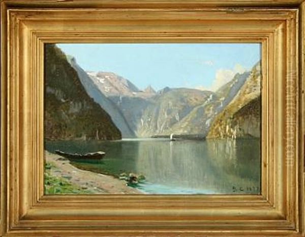 View From Konigsee At Bayern Oil Painting by Godfred B.W. Christensen