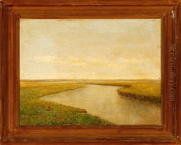 Scene From Karup Stream, Denmark (study) Oil Painting by Godfred B.W. Christensen