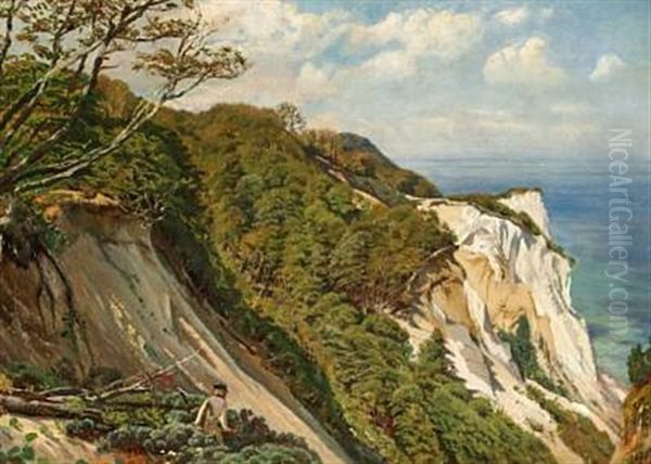 View Of Mons Klint, The Cliffs Of Mon Oil Painting by Godfred B.W. Christensen