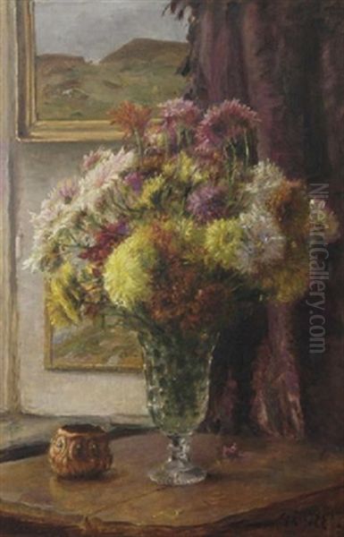 Still Life Of Peonies In A Vase Oil Painting by Godfred B.W. Christensen