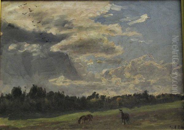 Heste Pa Graes Oil Painting by Godfred B.W. Christensen