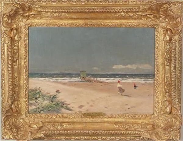Beach Scene, Denmark Oil Painting by Godfred B.W. Christensen