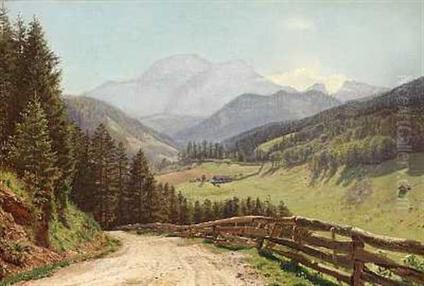 Veien Fra Ramsau Til Hintersee I Bayerisk Tyrol. I Baggrunden Hoher Goll Oil Painting by Godfred B.W. Christensen