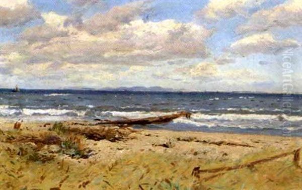 Parti Fra Hornbaek Strand, I Baggrunden Kullen Oil Painting by Godfred B.W. Christensen