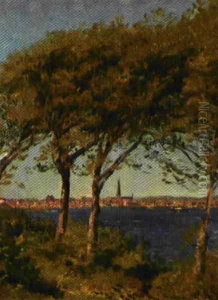 Parti Fra Den Nordsjaellandske Kyst Med Udsigt Mod Helsingborg Oil Painting by Godfred B.W. Christensen