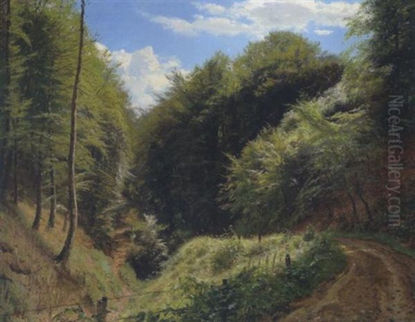 Sonnendurchfluteter Waldweg Oil Painting by Godfred B.W. Christensen