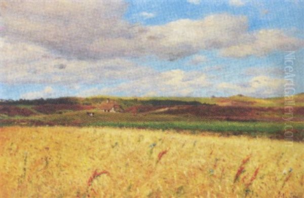 Landskab Med Kornblomster Oil Painting by Godfred B.W. Christensen