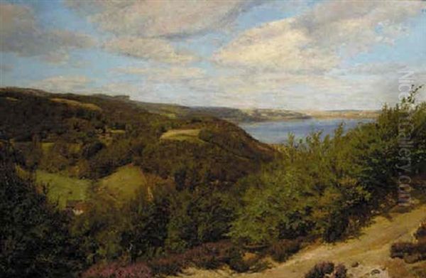A Danish Lake Landscape On A Summers Day Oil Painting by Godfred B.W. Christensen