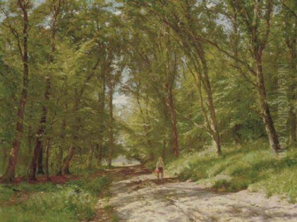 En Sommerdag I Jaegersborg Dyrehave Oil Painting by Godfred B.W. Christensen